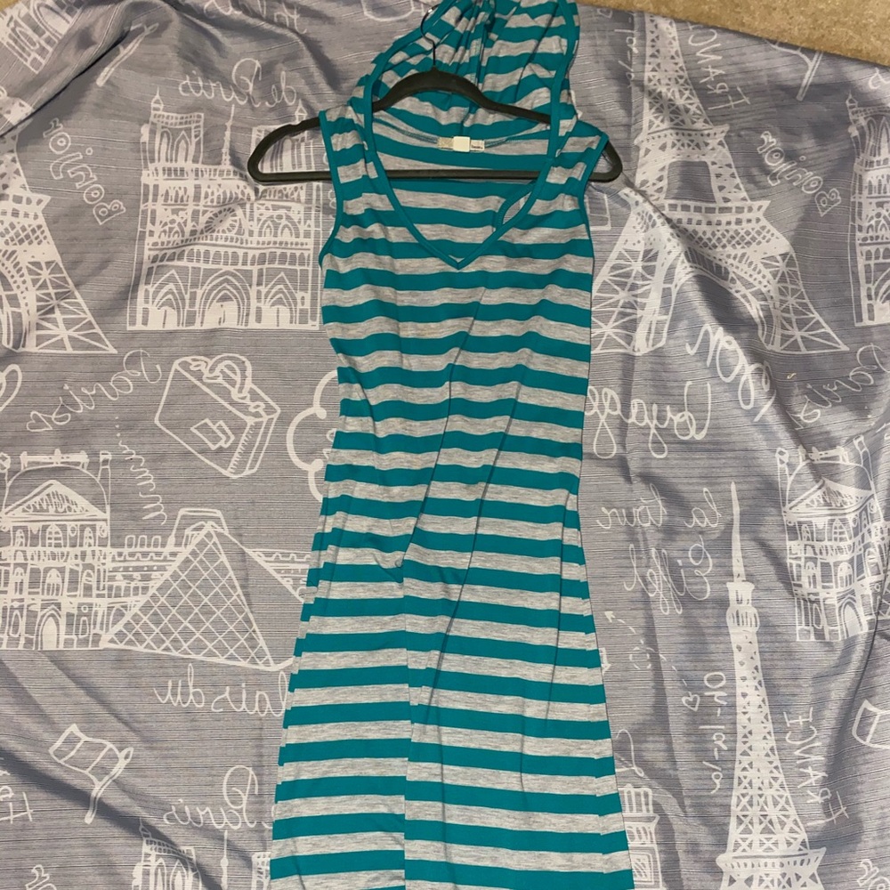 Extra long, hooded, sleeveless, maxi dress